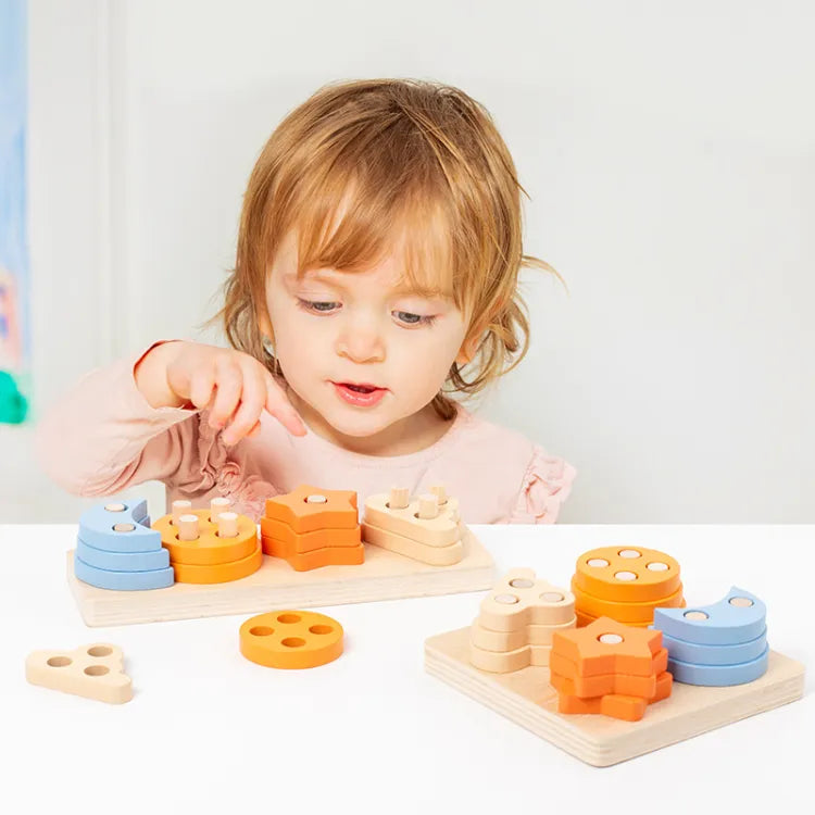 4 Column Wooden Shape & Stacking Toy