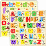 Wooden ABC Puzzle Set with Shapes for Kids – 3D Alphabet Learning Board